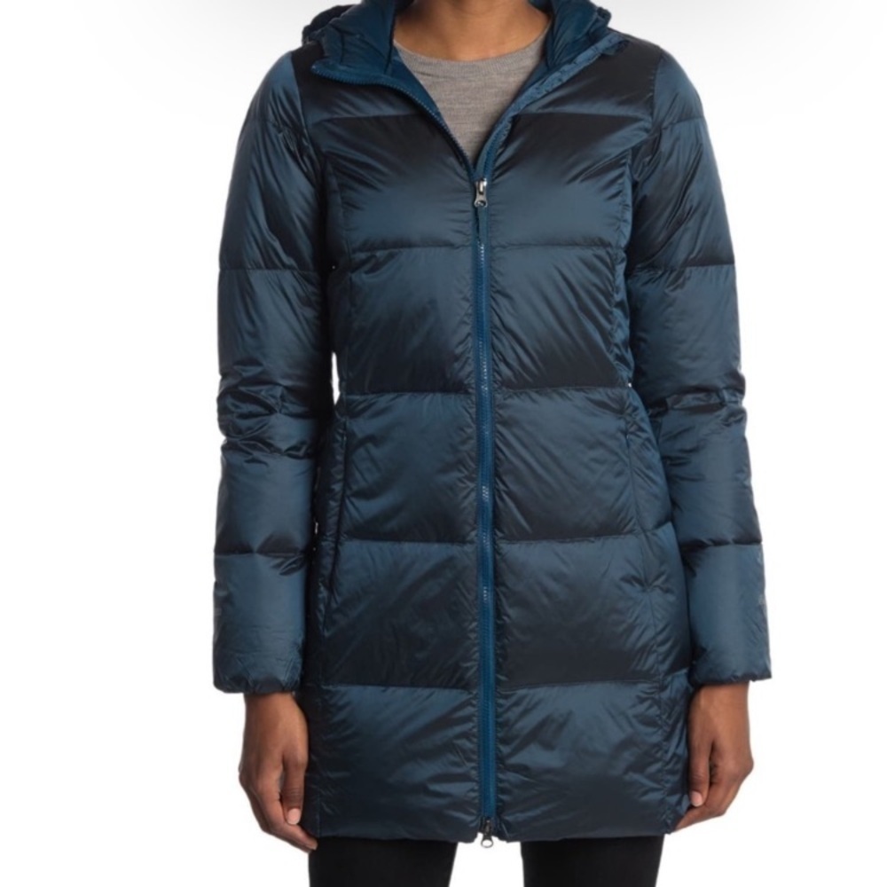 Eddie Bauer Luna‎ puffer parka down coat size S EB 550 teal blue zipper winter